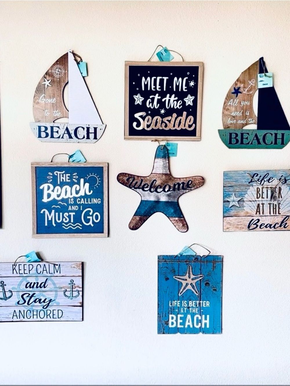 NWT Wall Art 9 Pc Canvas beach farmhouse Collage Decoration Wood wall art decor